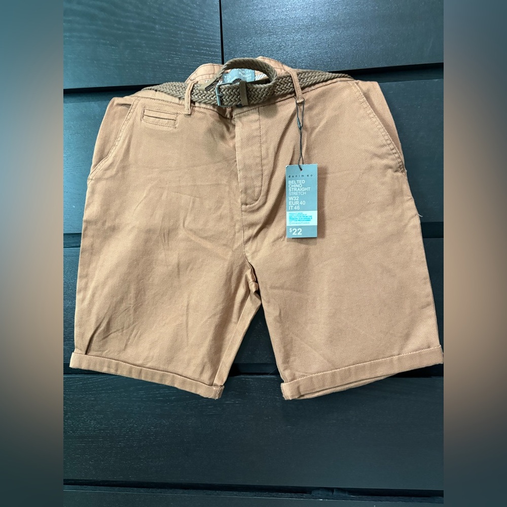 Denim&Co Men's Brown Flat Front Shorts with Belt